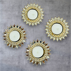 Mirror Metal Diya / T-Light Holder  - Exquisite Flower Shaped Diya - Diwali or Indian Celebration Return Gift -Set of 2