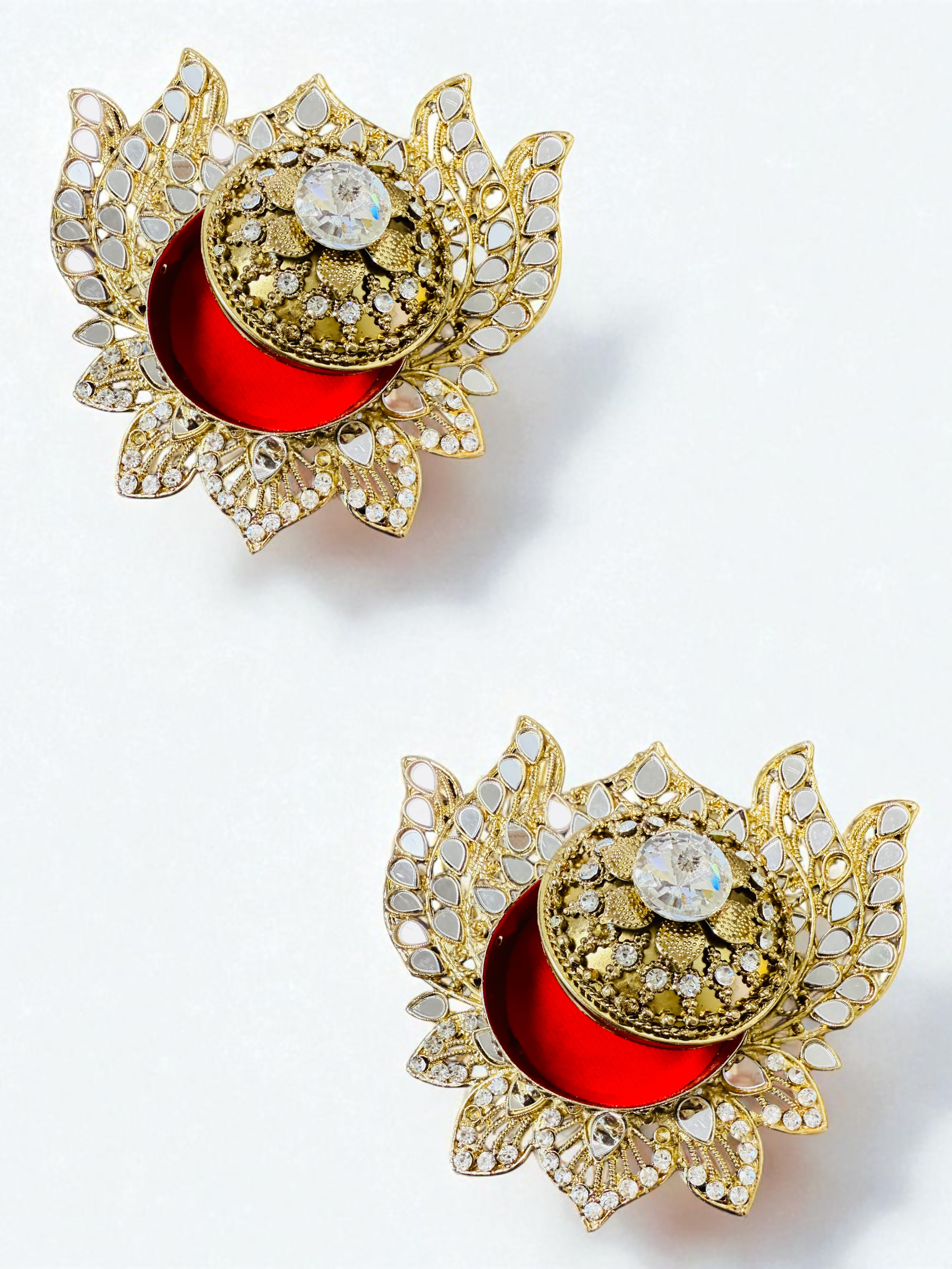 Handmade Designer Lotus Shaped Kundan Dibbies/Sindoor Daani/Trinket Box