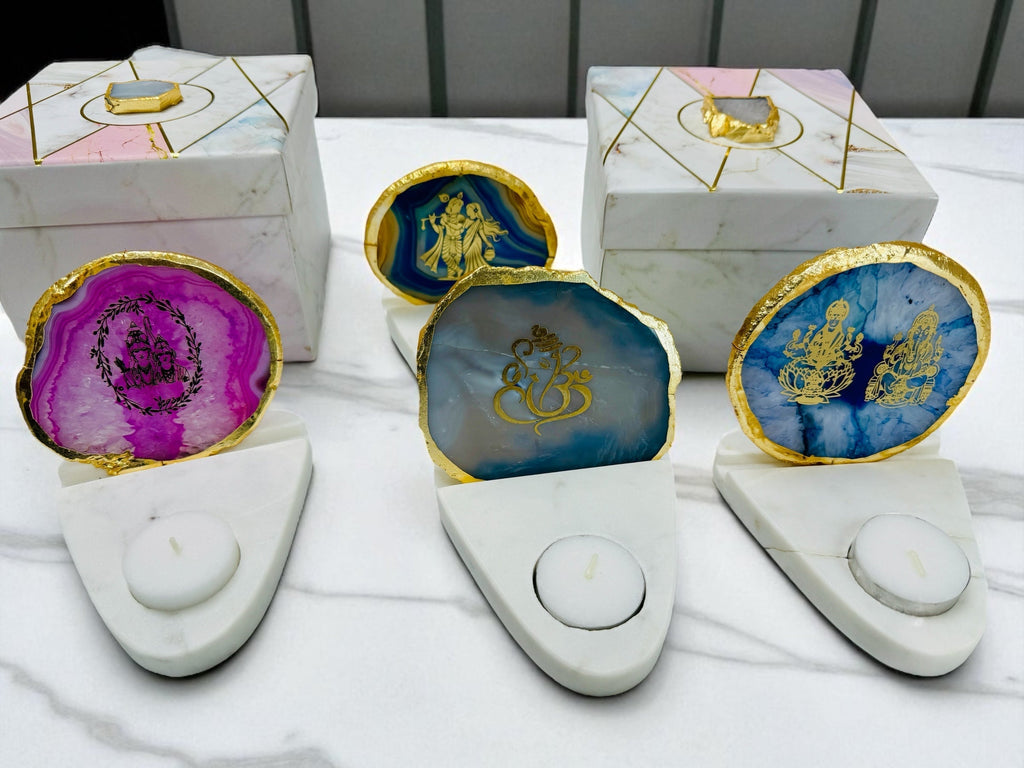 Ram Sita Ji Agate with Marble T Light Holder - Housewarming/Host Gift /Diwali Gift
