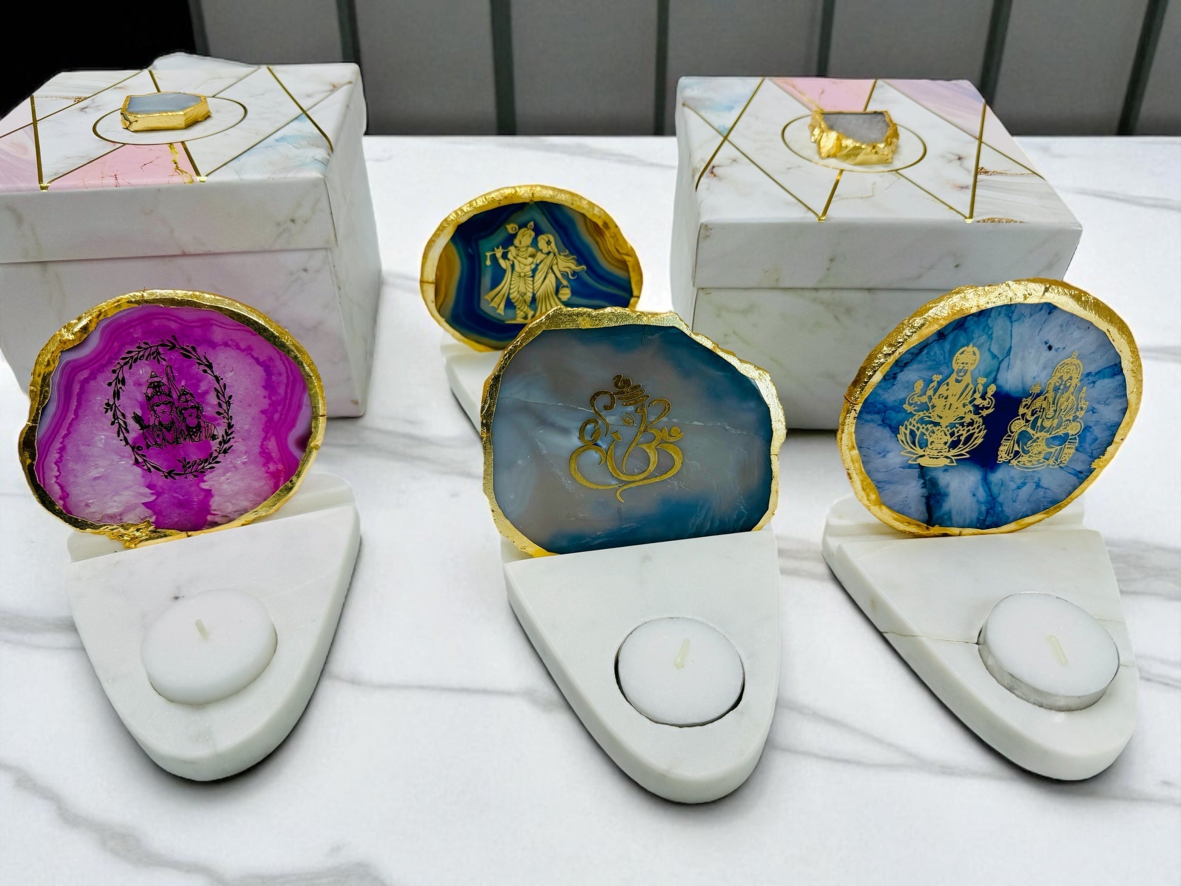 Ram Sita Ji Agate with Marble T Light Holder - Housewarming/Host Gift /Diwali Gift