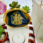 Radha Krishna Agate with Marble T Light Holder - Krishna Gift/ Janmashtami Gift/Hostess Gift
