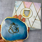 Ganesh Ji Agate with Marble T Light Holder - Ganpati Gift/ Ganesha Puja Gift
