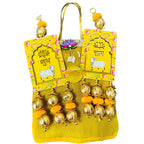 Gift Combo - Pair of Shubh Labh & Resin Ganesha in Tissue Fabric Reusable Gift Bag