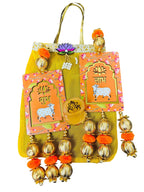 Gift Combo - Pair of Shubh Labh & Resin Ganesha in Tissue Fabric Reusable Gift Bag
