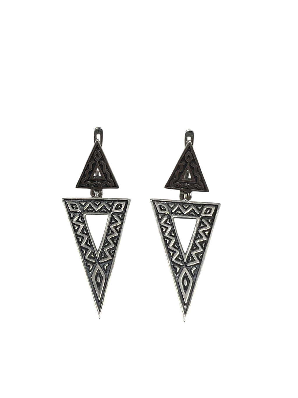 Silver Geometric Triangle Earrings