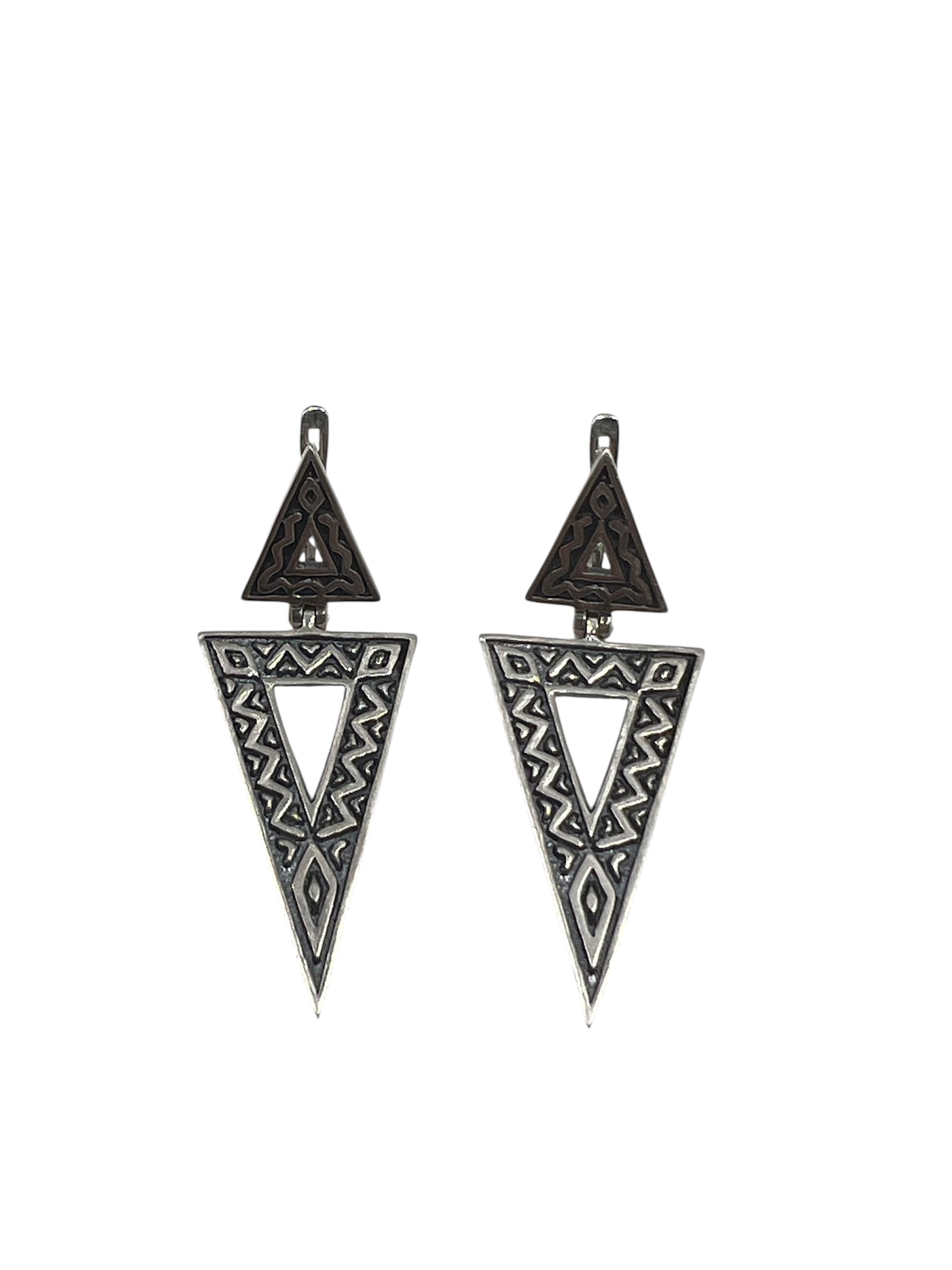 Silver Geometric Triangle Earrings