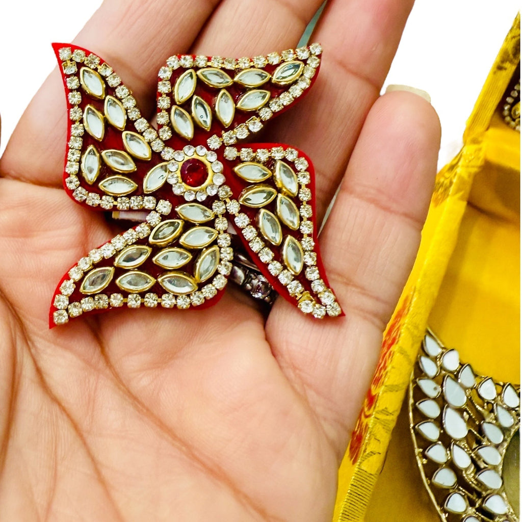 Diwali Gift - Diya with Kundan Laxmi Charan & Swastik in Gift box with Happy Diwali Decal