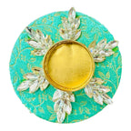 Set of 2 Diya with Kundan or Stone Studded Design on Brocade/ T-Light Holder - Return Gift for Any Indian Celebration - Set of 2