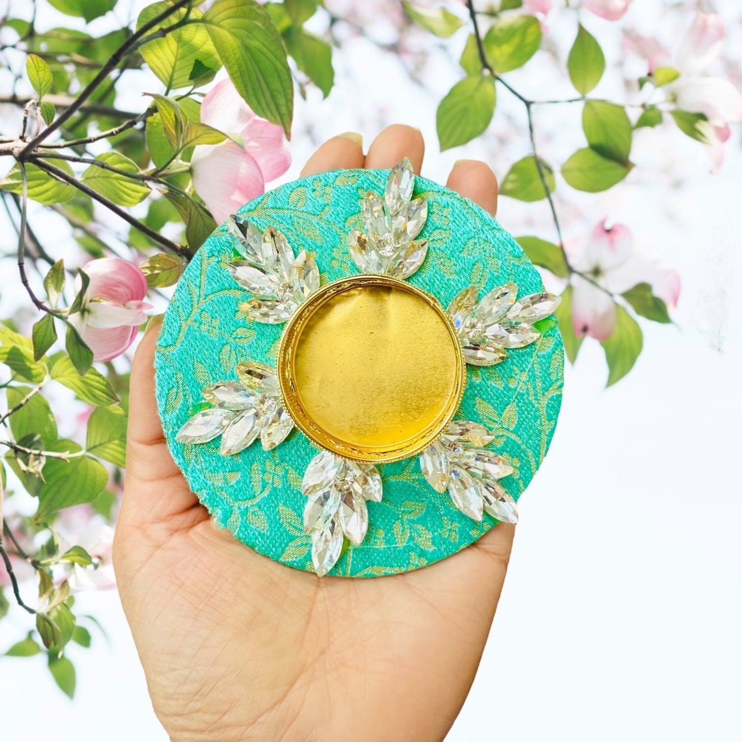 Ready to Gift - Set of 2 Brocade T-light Holders in Organza Potli