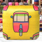 Auto Rickshaw Print Square Clutch with Chain to Carry