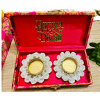 Ready-to-Gift Set- 2 Diyas in Gift Box with Happy Diwali Cutout