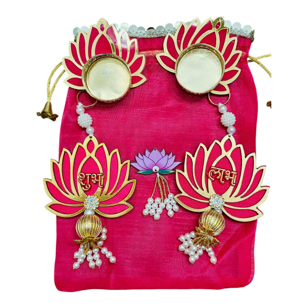 Lotus Theme Shubh Labh & Diya Combo