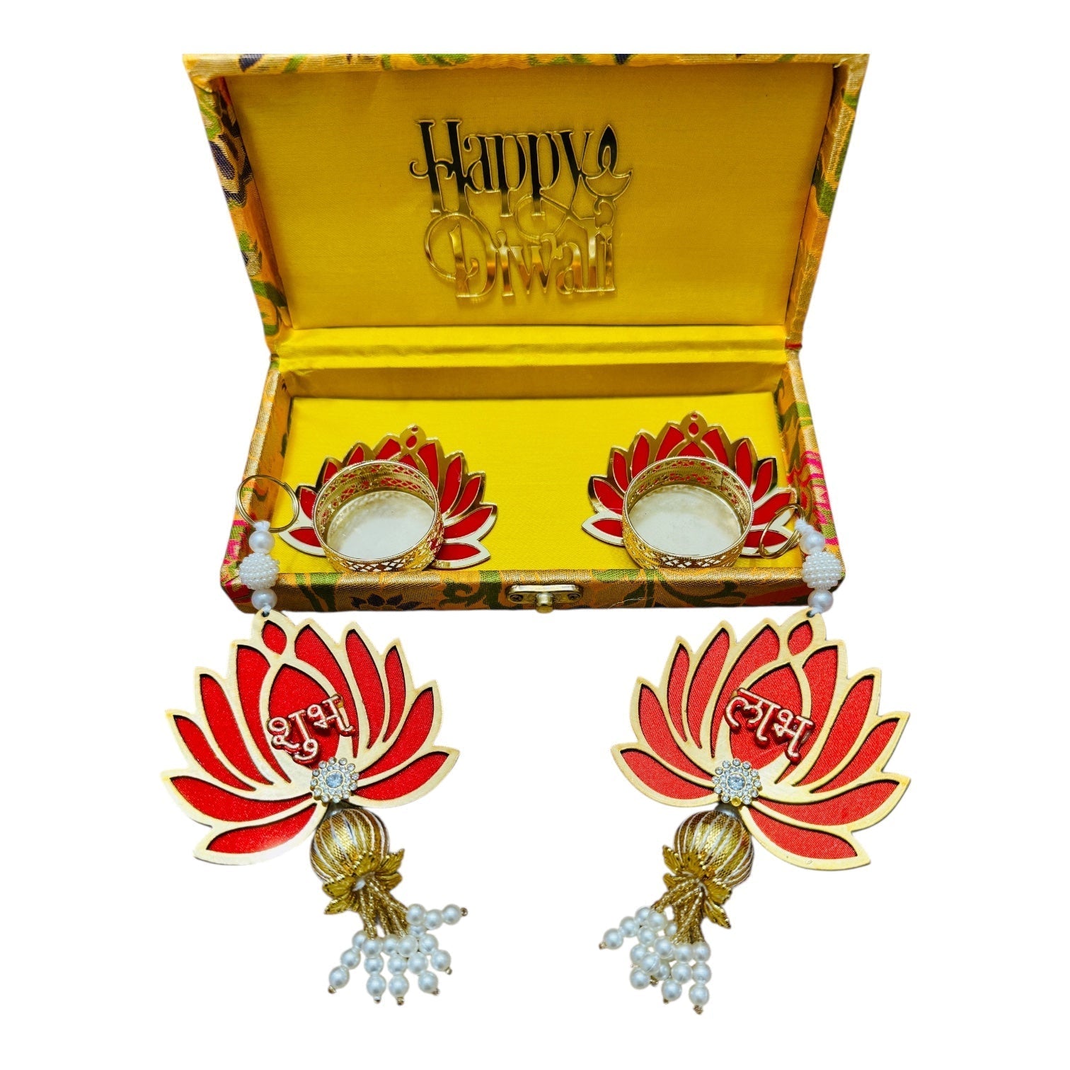 Lotus Theme Shubh Labh & Diya Combo