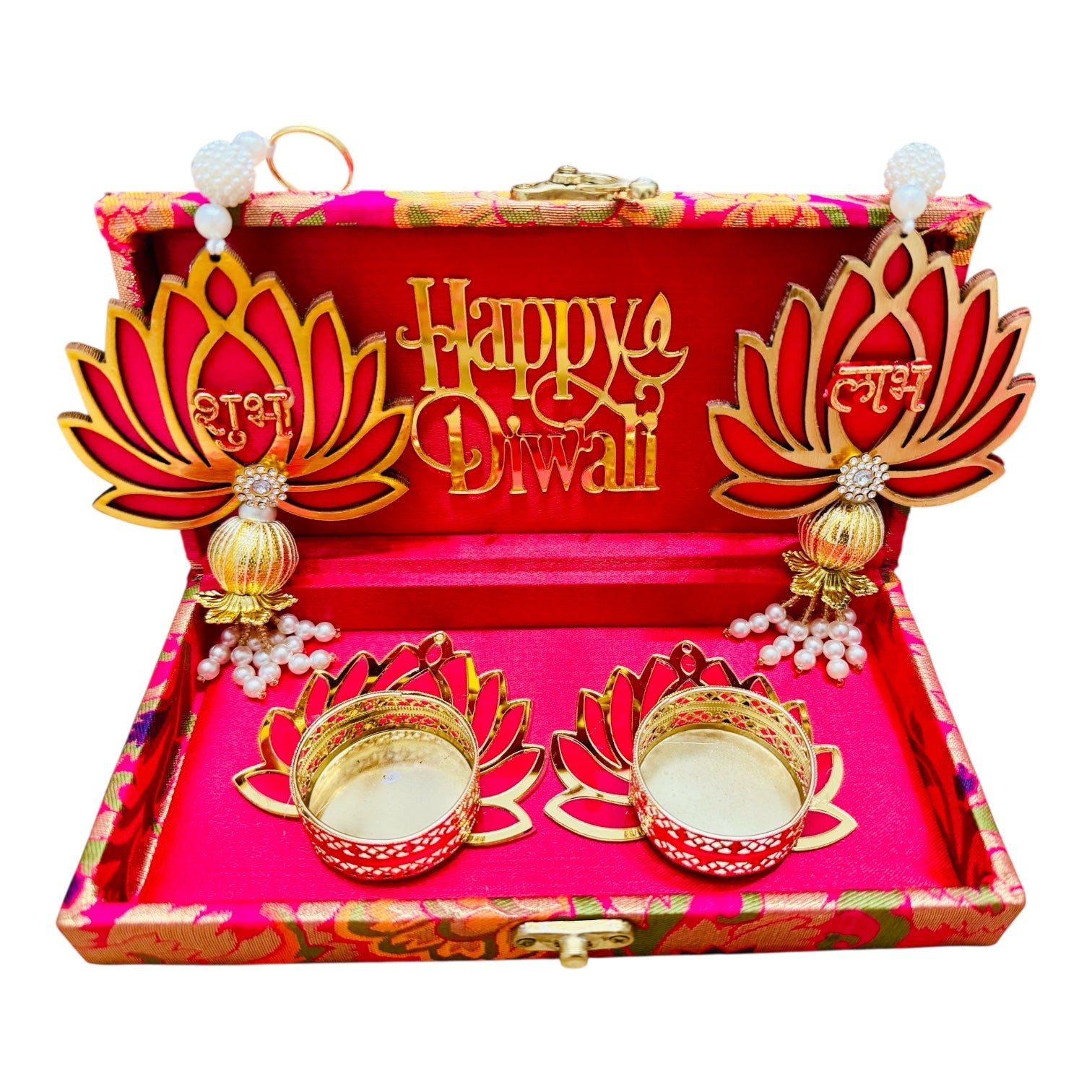 Lotus Theme Shubh Labh & Diya Combo