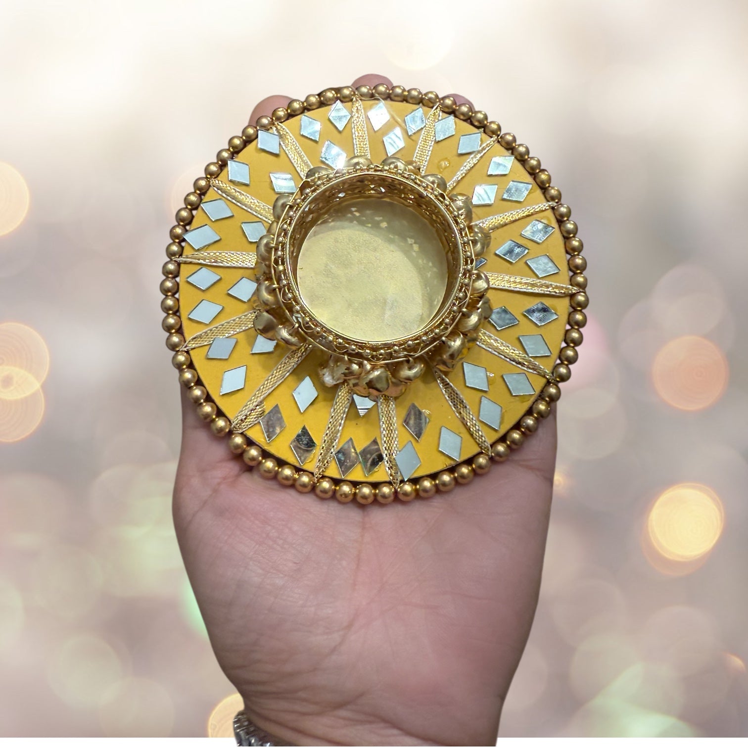 Round Mirror Work and Ghungroo T-Light Holder with Polti