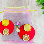 Set of 2 Round Diyas with Pearl Butti in Potli Bag