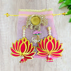 Ready to Gift Combo - Lotus Hangings & Elephant Diya in Organza Potli