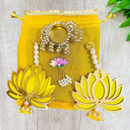 Ready to Gift Combo - Lotus Hangings & Elephant Diya in Organza Potli