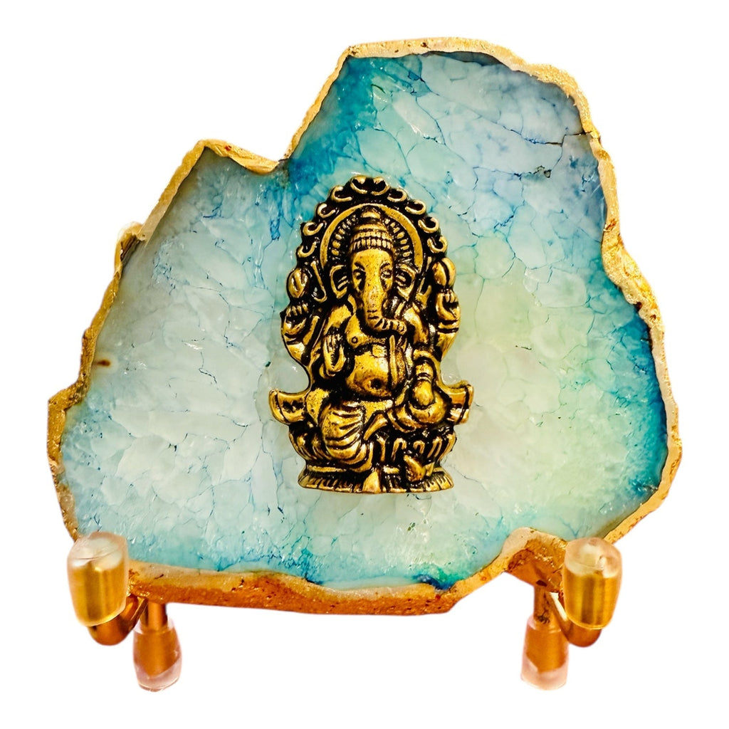 Ganesha on Agate with Stand & Suede Gift Box - Premium Gift for Any Occasion