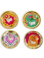 Metal Golden Pichawai Design Plate & Dibbi with Enamel Finish (Assorted)