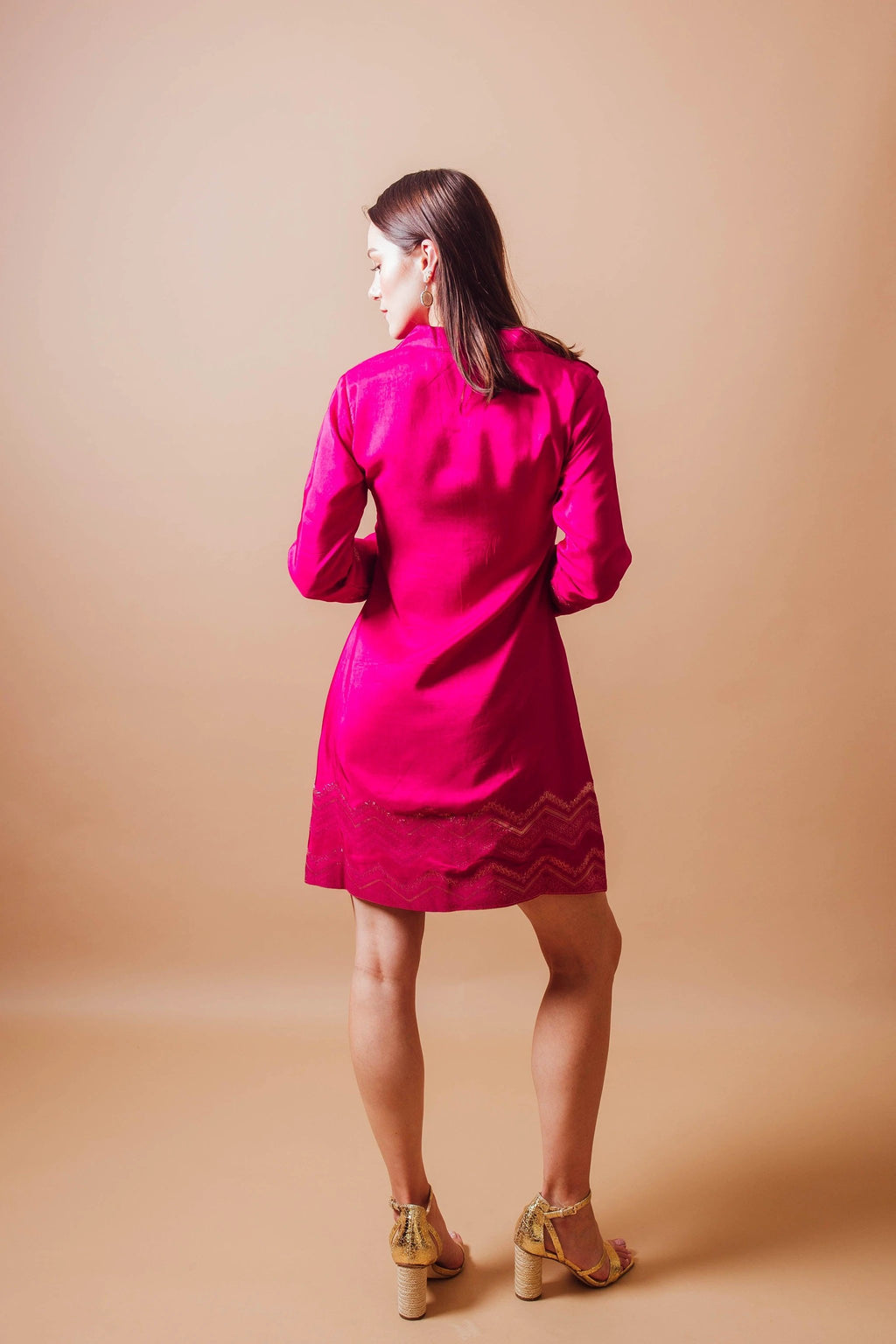 Lisa Pink Blazer Dress with Jacquard Silk by Raas