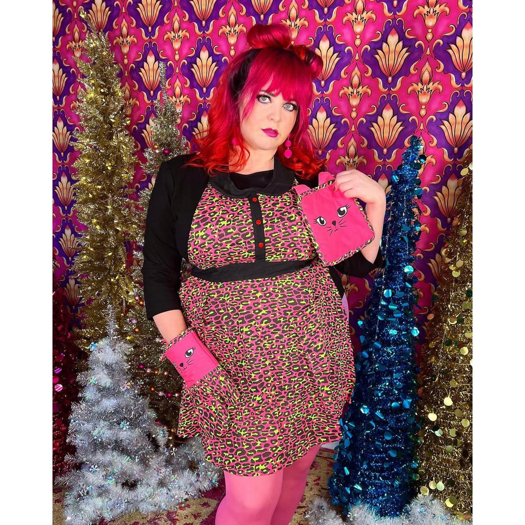 Pink Leopard Apron | Cooking Baking Cotton Kitchen Tools Essentials | Gift for Her