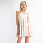 Pleated Cotton Twill Empire Waist Mini Dress in Cream | Babydoll Cocktail Dress [Sizes SM-L] by The Bullish Store