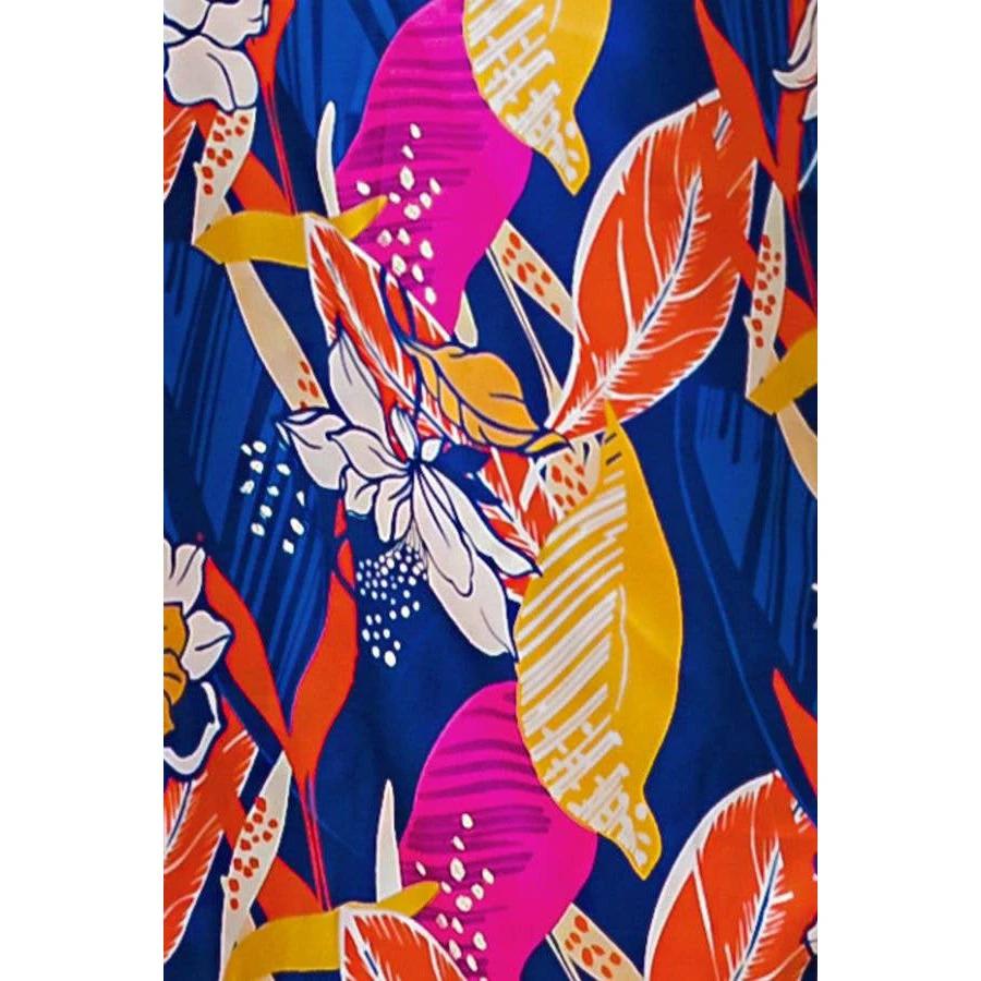 Plus Size Printed Woven Jumpsuit in Blue with Flowers And Leaf Designs | Long Sleeve Romper [Sizes 1X-3X] by The Bullish Store