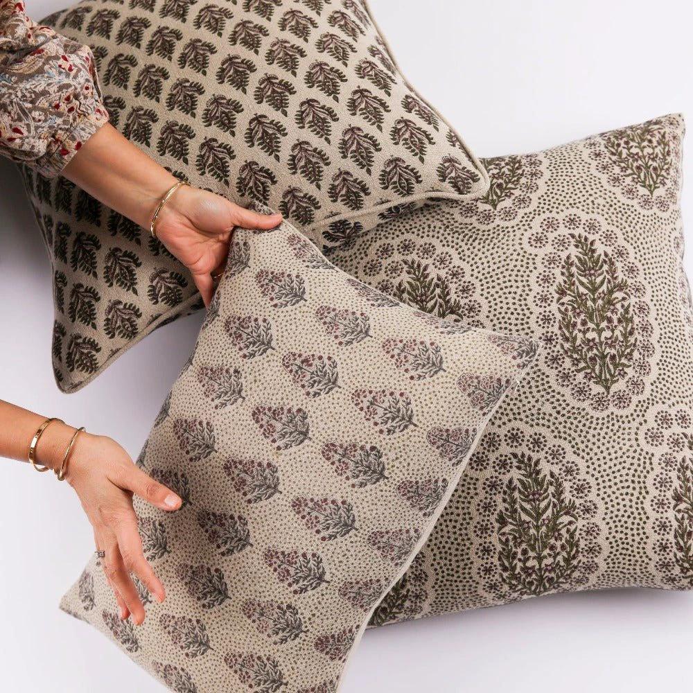 Padma Linen Floral Throw Pillow Cover, Ruby by White Cliff Studio