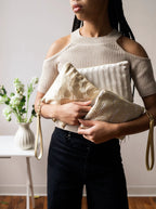 Josephine Embroidered Gold and White Wristlet Purse by Ash & Rose
