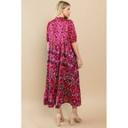 Printed Ruffle Hem Short Sleeve Midi Dress in Red [Size SM-L]