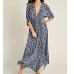 Printed Stripe Kimono Sleeve Maxi Dress [Available in Small and Large Only] by The Bullish Store