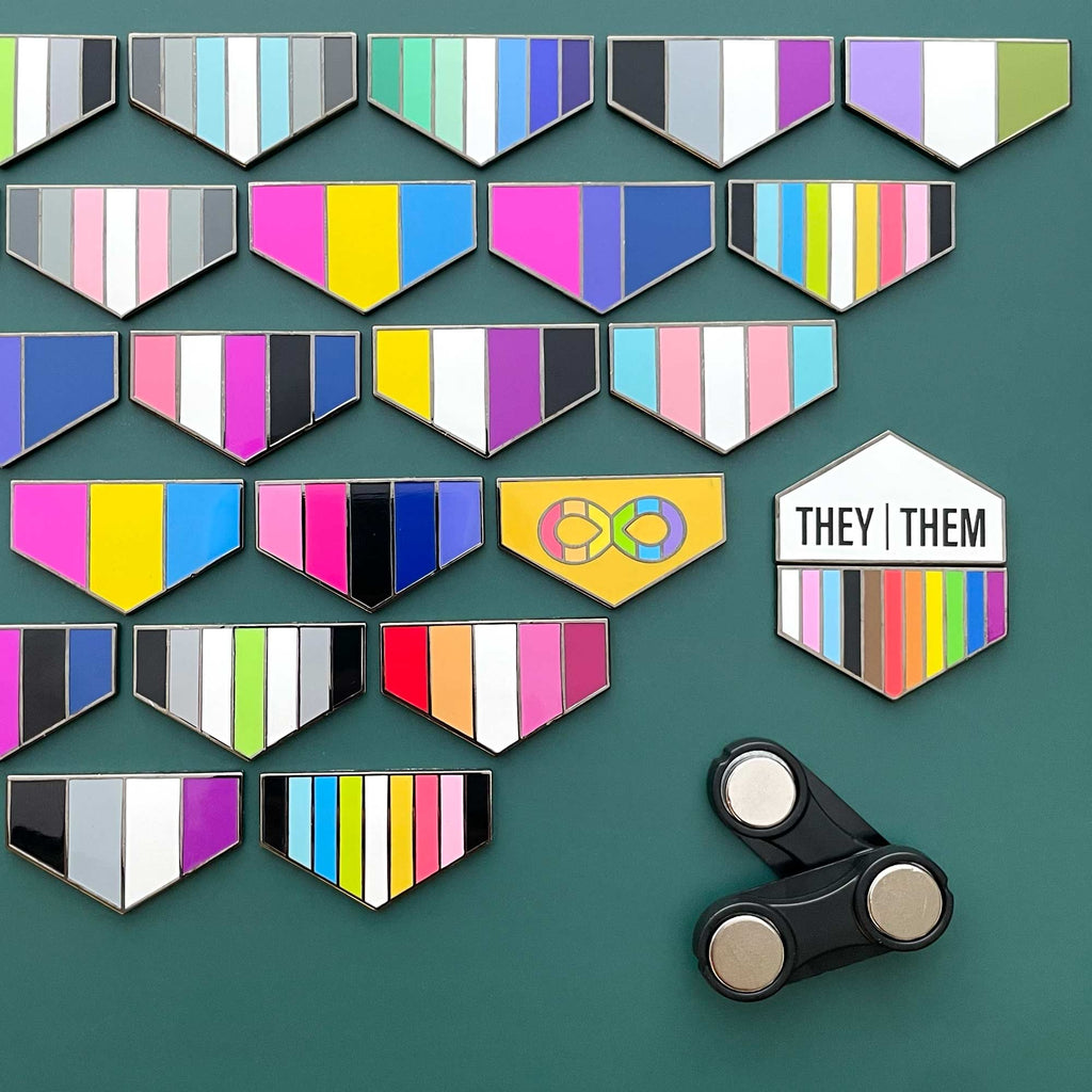 Pronoun + Flag Magnet Pin Badges (Bottom Flags Only)