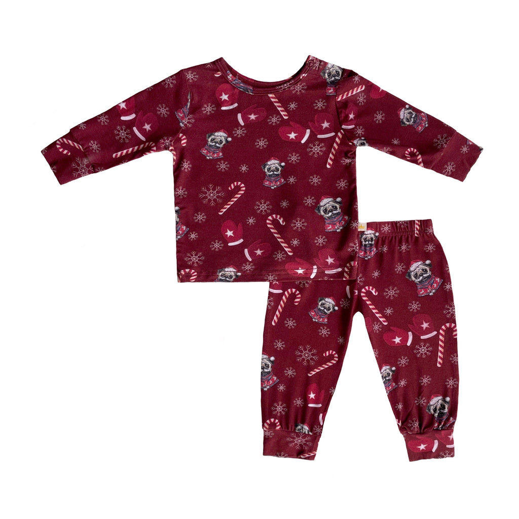 Puppy Candy Cane Snow Mittens Winter Christmas Holiday Pajama Set