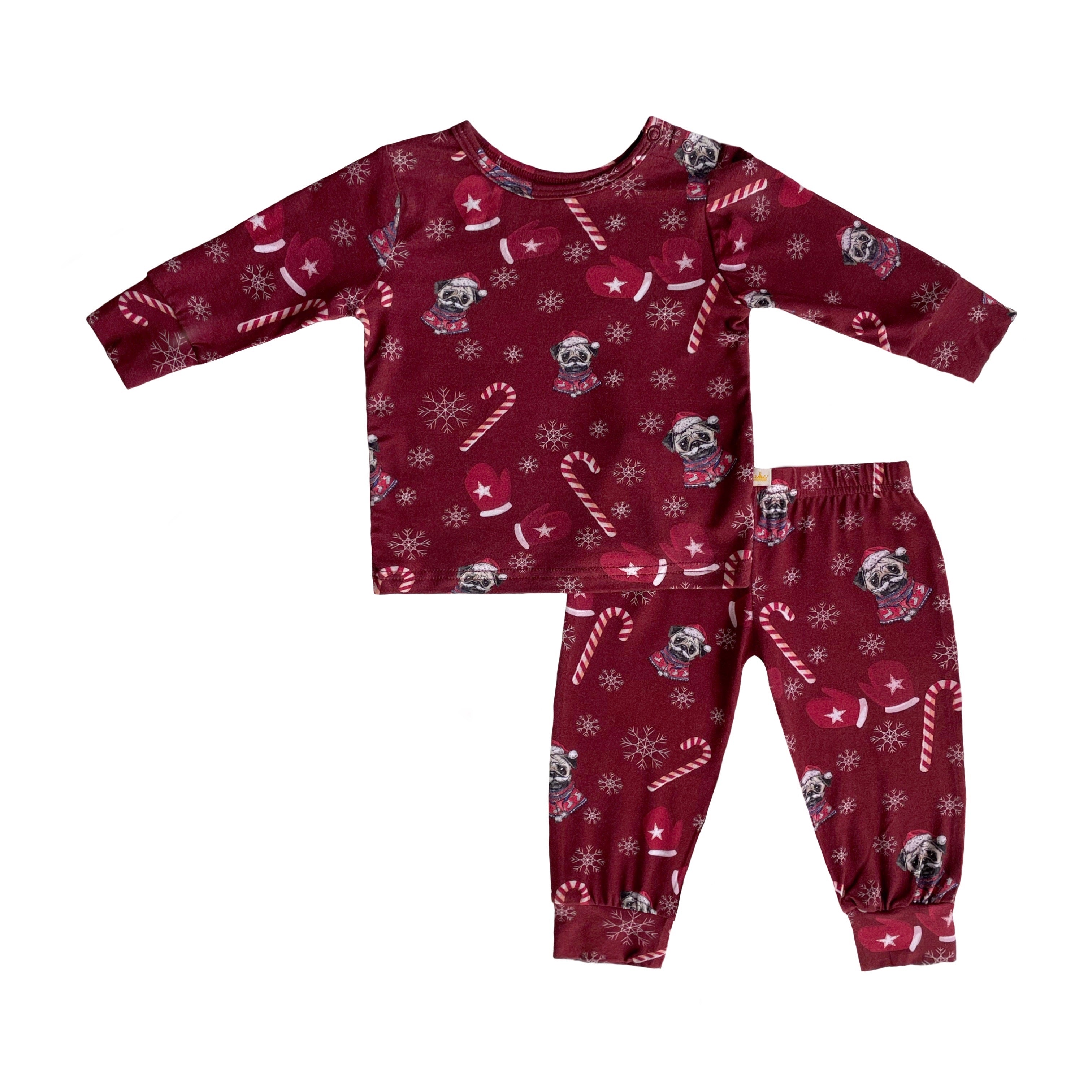 Puppy Candy Cane Snow Mittens Winter Christmas Holiday Pajama Set