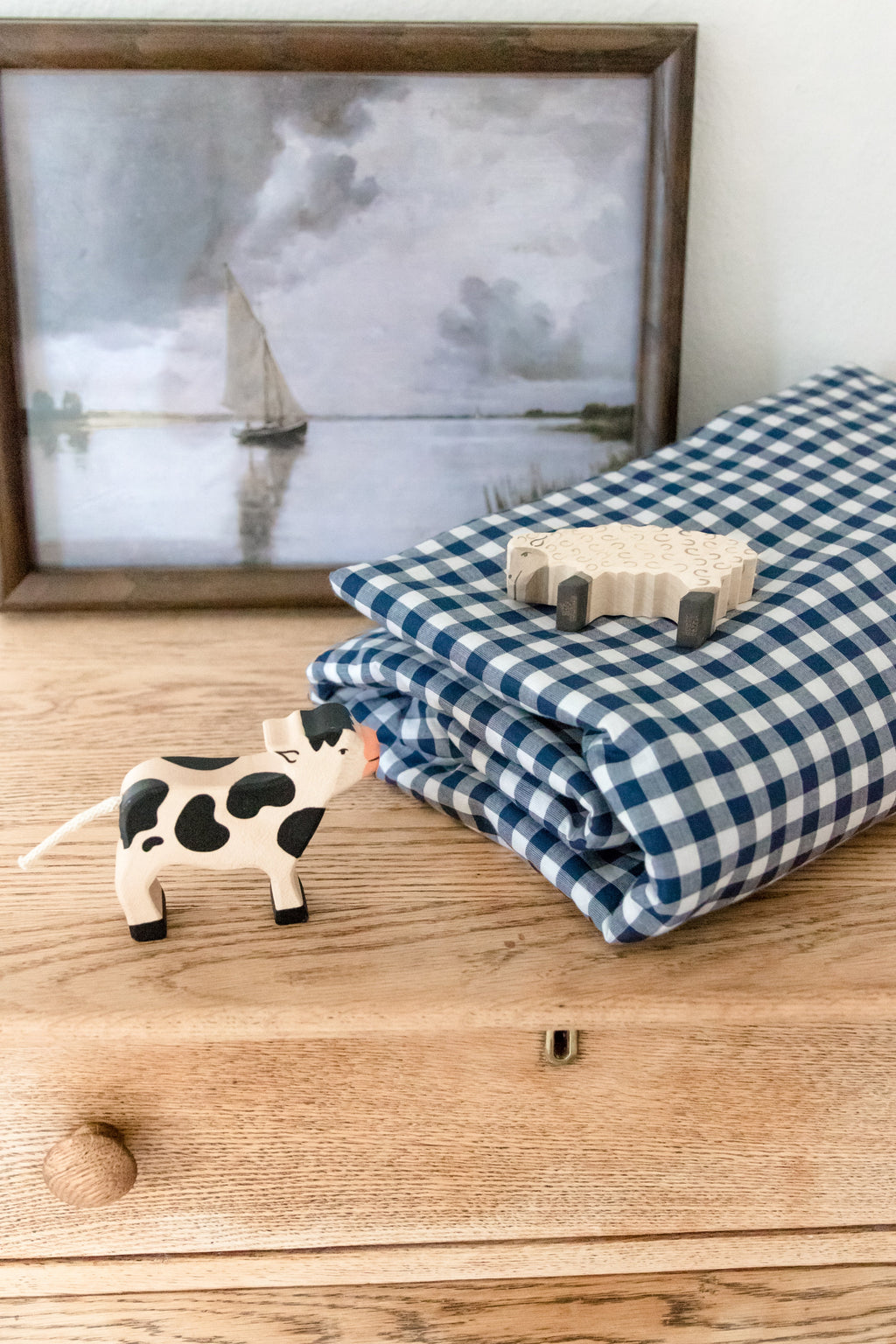 Navy Gingham Crib Quilted Blanket