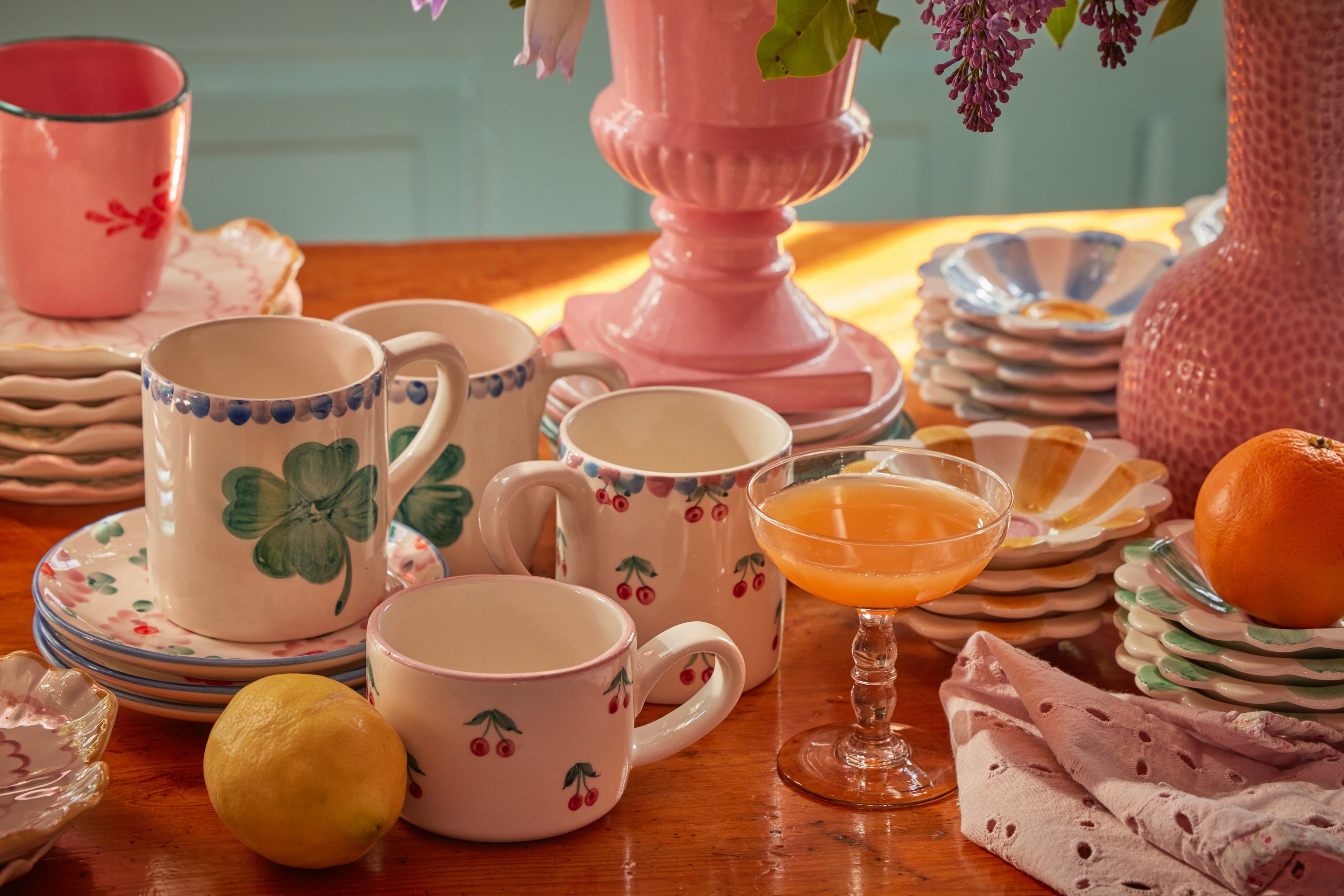 Ceramic Mug with Hand Painted Good Luck Clover - 14.2 oz