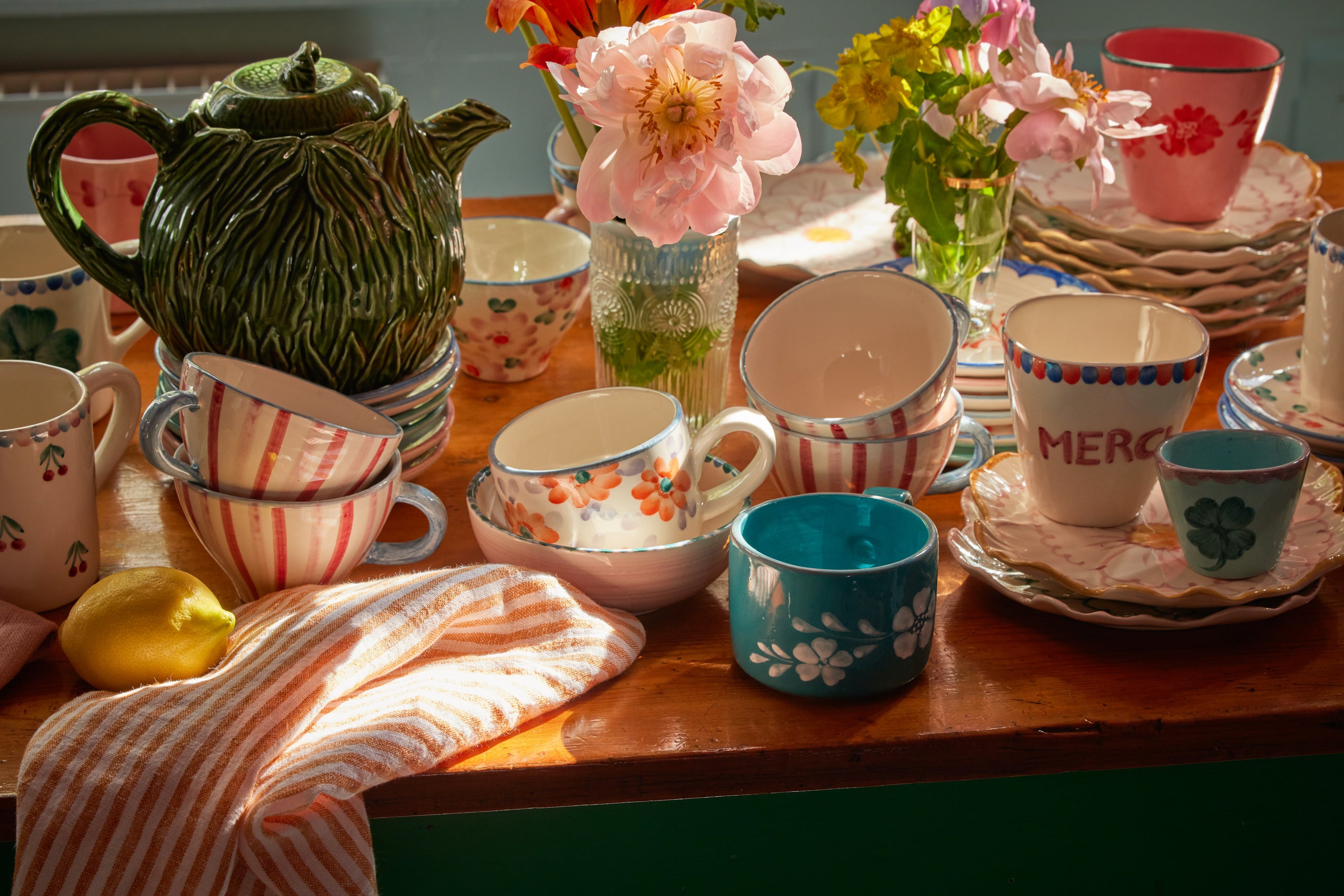 Ceramic Mug with Hand Painted Cherries - 14.2 oz