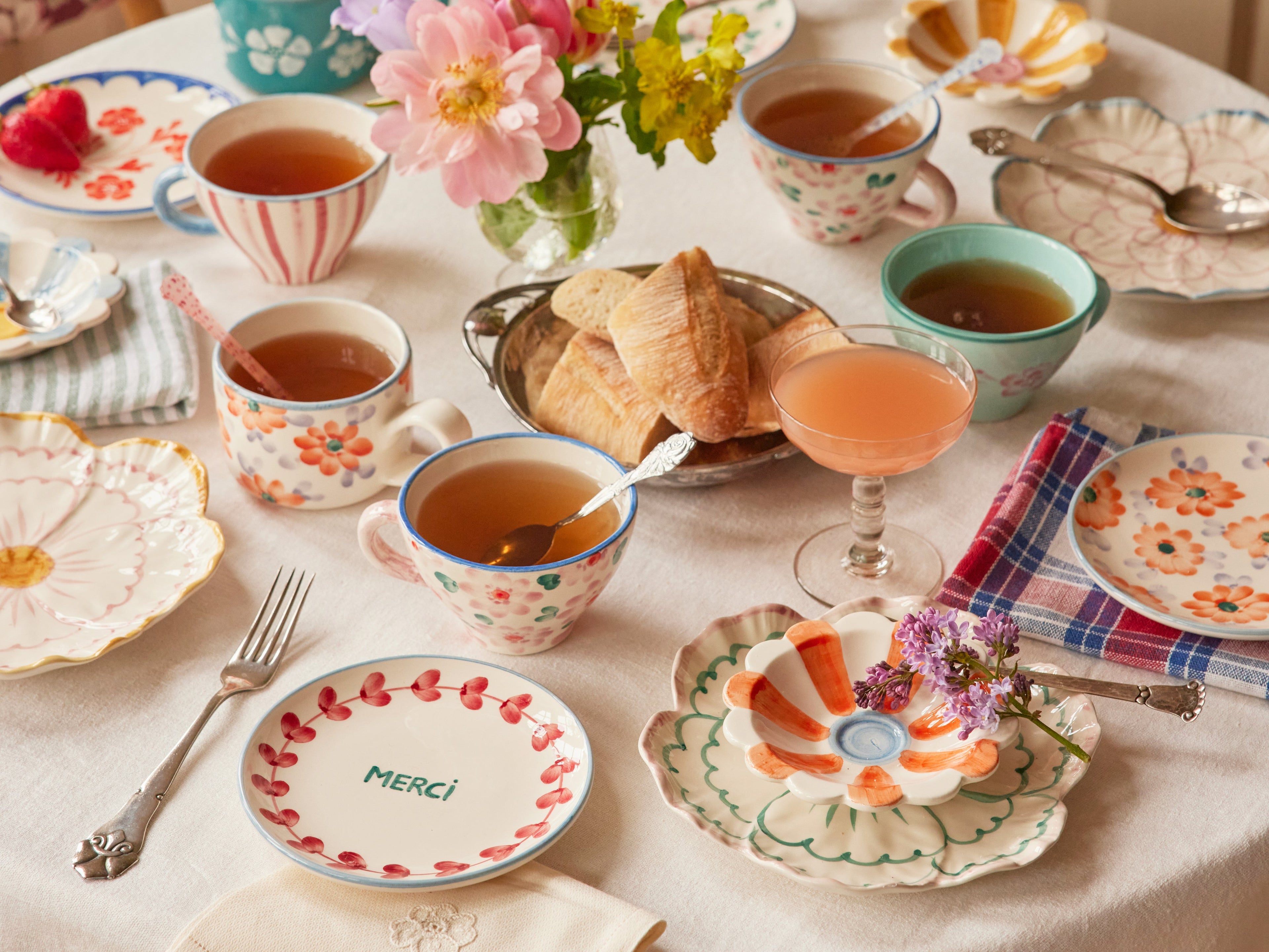Ceramic Cappuccino Cup with Hand Painted Orange Flowers - 6.7 oz