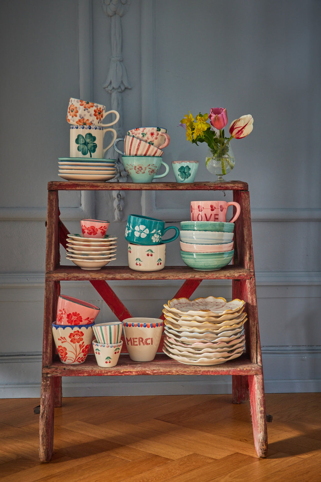 Ceramic Oval Espresso Cup with Hand Painted Cherries - 2.4 oz