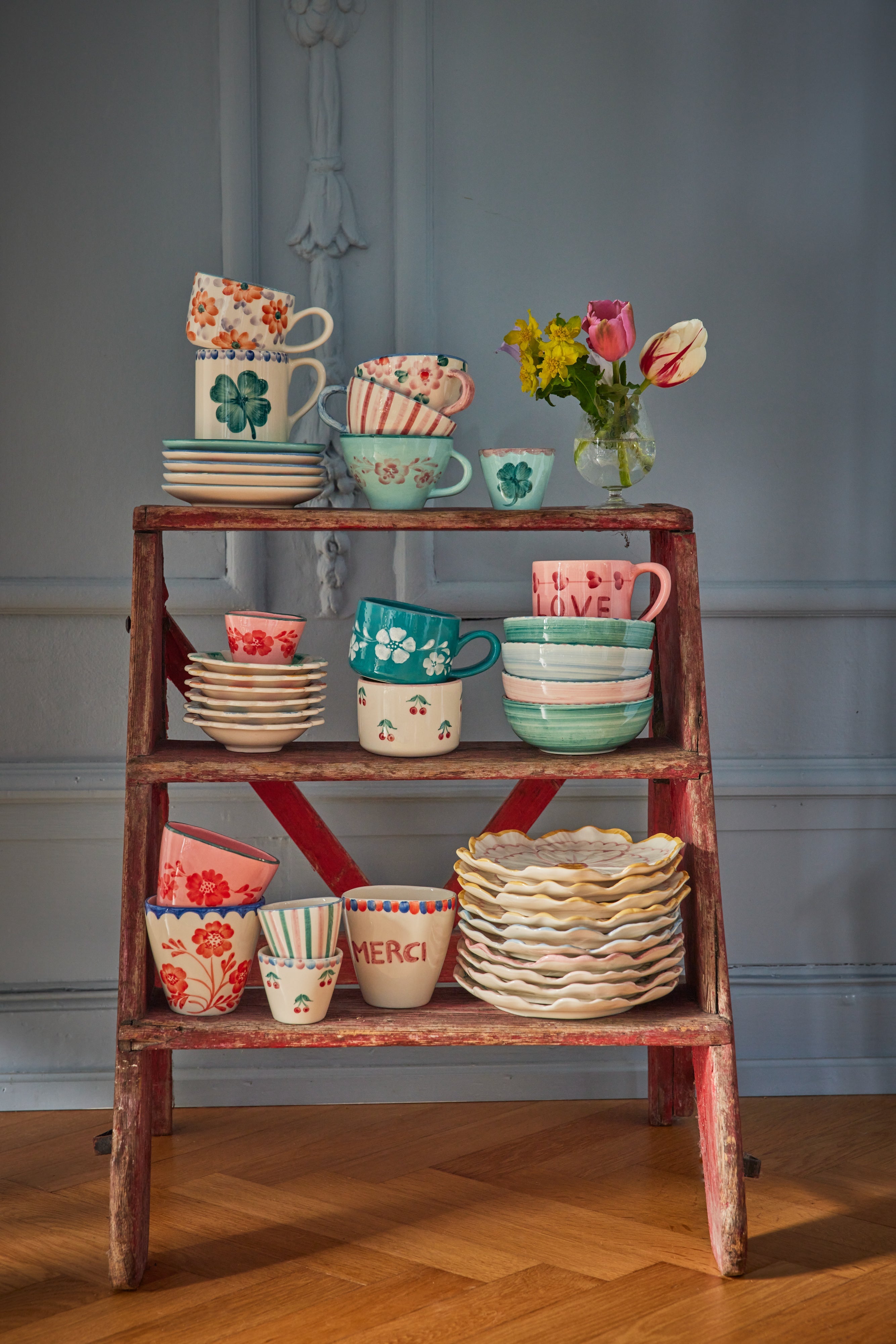 Ceramic Oval Espresso Cup with Hand Painted Cherries - 2.4 oz