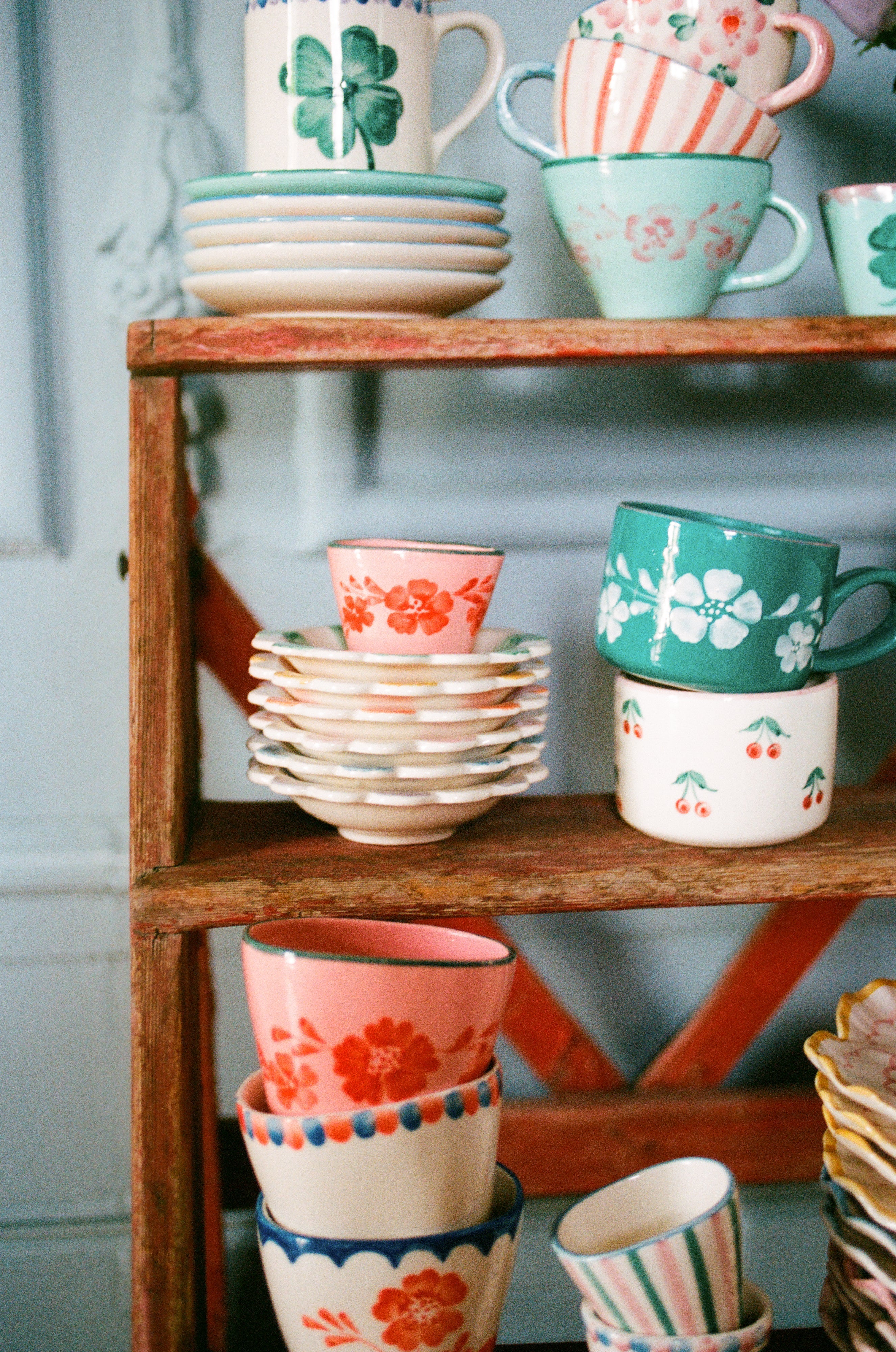 Ceramic Oval Espresso Cup with Hand Painted Orange Flower Vine - 2.4 oz