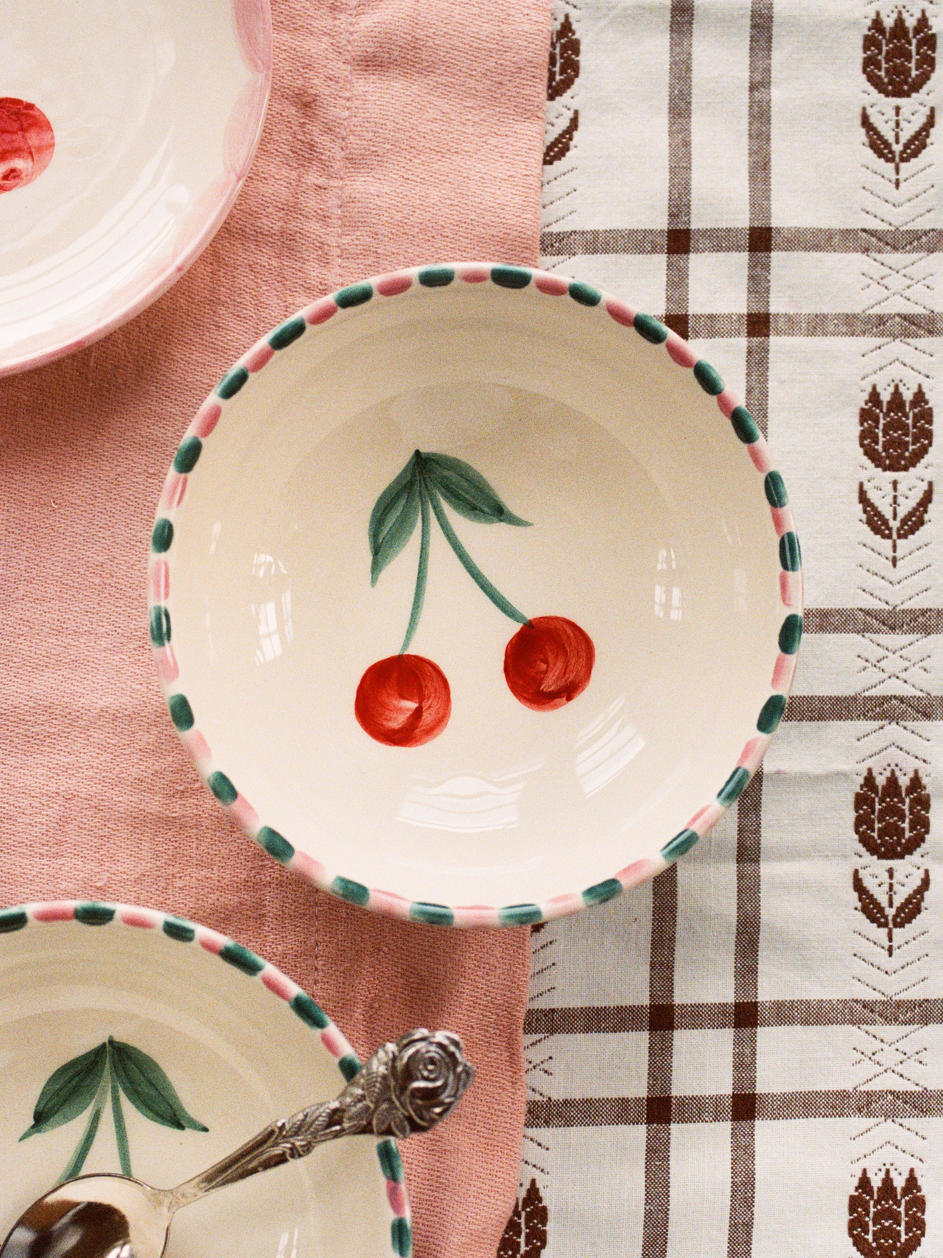 Ceramic Bowl with Hand Painted Cherry - 11.8 oz