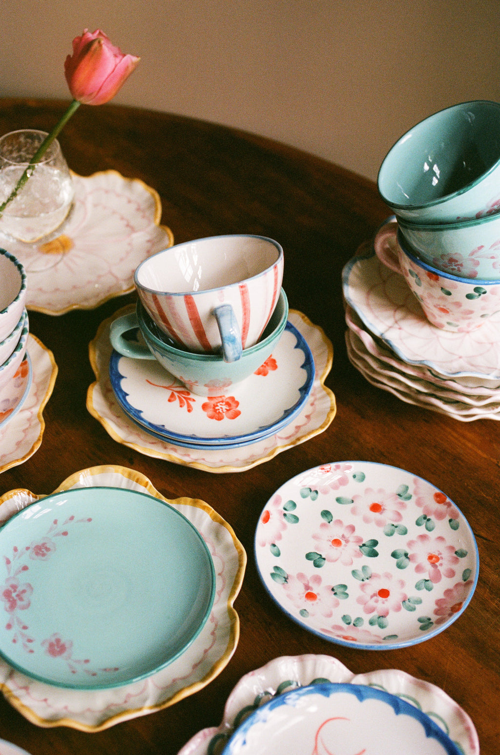 Ceramic Oval Espresso Cup with Hand Painted Stripes - 2.4 oz