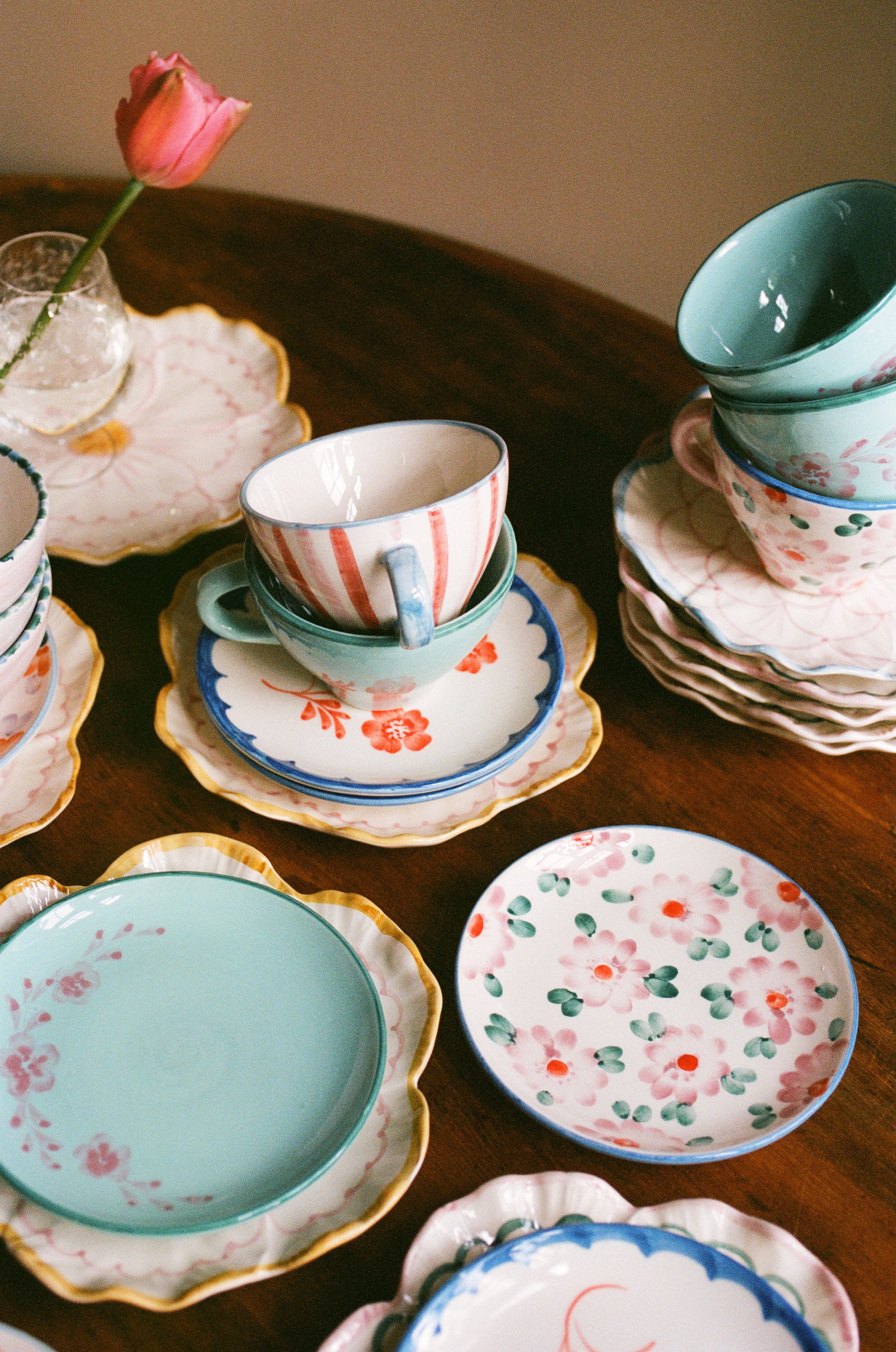 Ceramic Oval Espresso Cup with Hand Painted Stripes - 2.4 oz