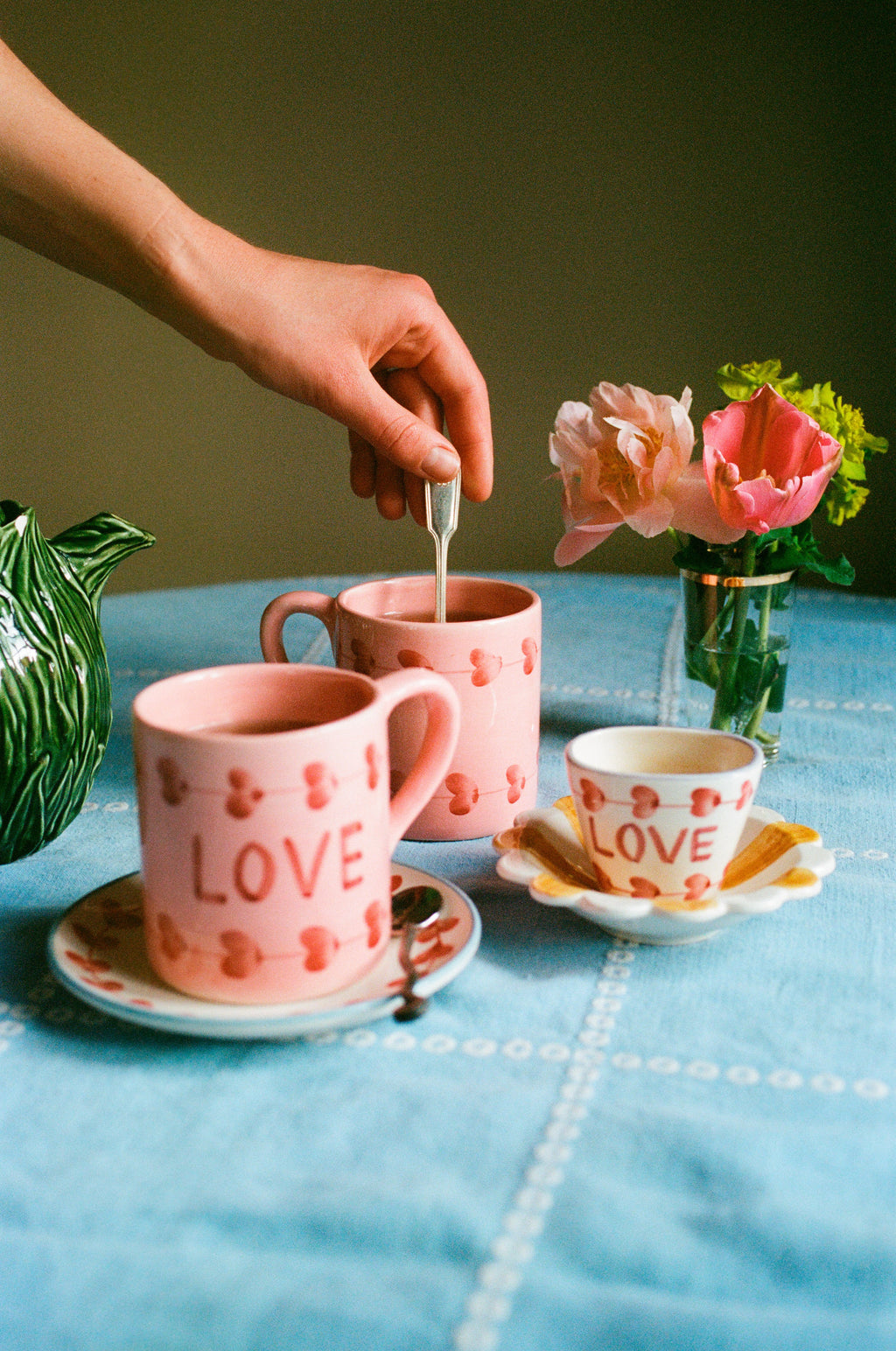Ceramic Oval Espresso Cup with Hand Painted Love - 2.4 oz