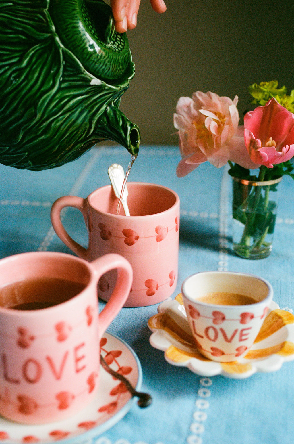 Ceramic Oval Espresso Cup with Hand Painted Love - 2.4 oz