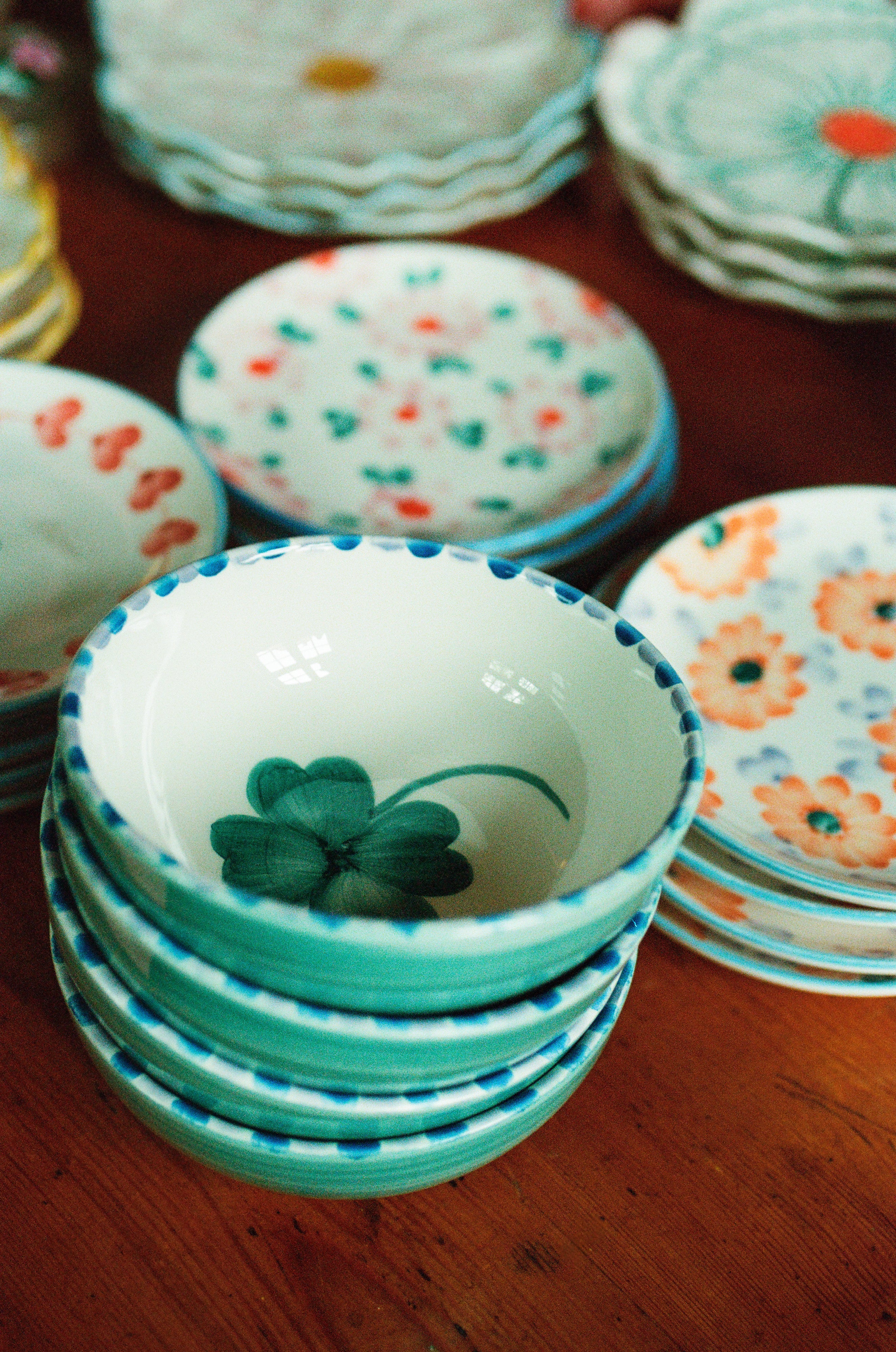 Ceramic Bowl with Hand Painted Good Luck Clover - 11.8 oz