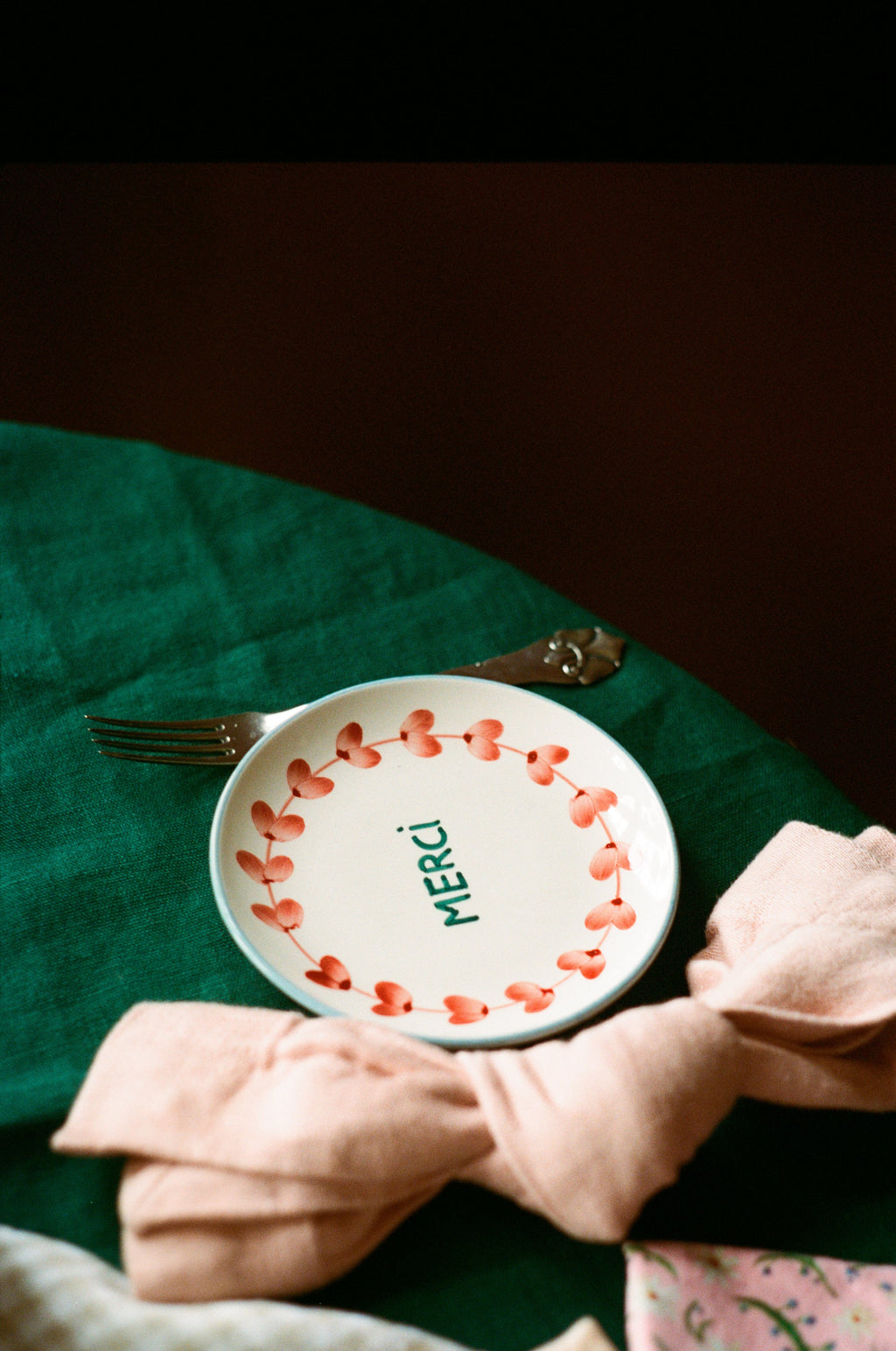 Ceramic Cake Plate with Hand Painted Merci