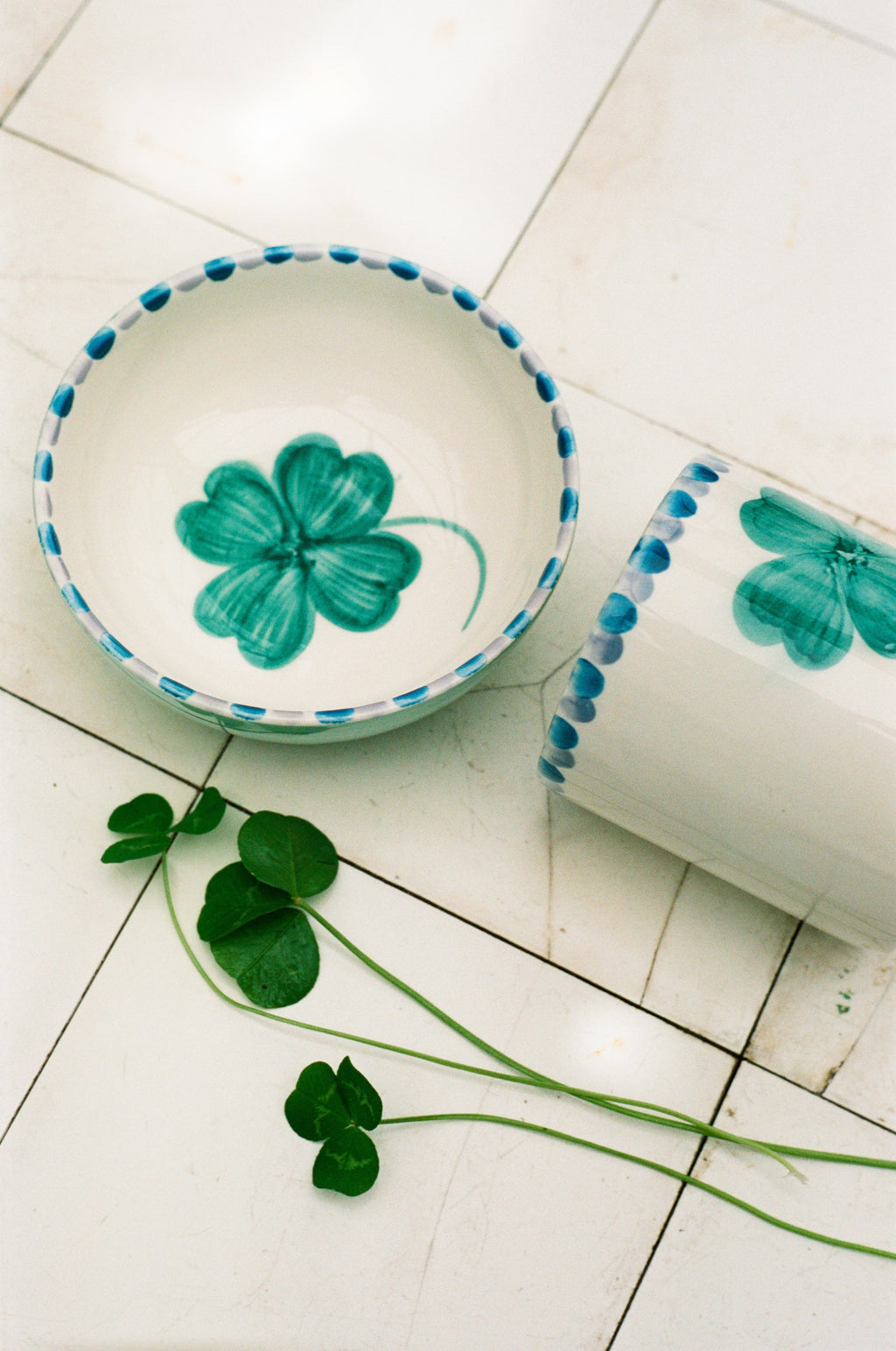 Ceramic Bowl with Hand Painted Good Luck Clover - 11.8 oz